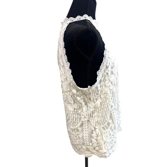 Rockin C  Lace Halter Eyelet Top Ivory Floral Pattern Lined Western Cowgirl Glam - Picture 5 of 10